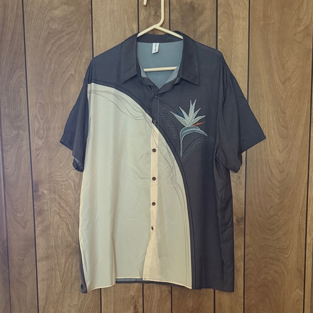 Chicyea Mens Size 3XL Tropical Floral Button Down Short Sleeve Bowling Shirt